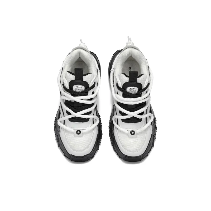 BOIGEMES Low Top Chunky Sneakers Men's White Black-3