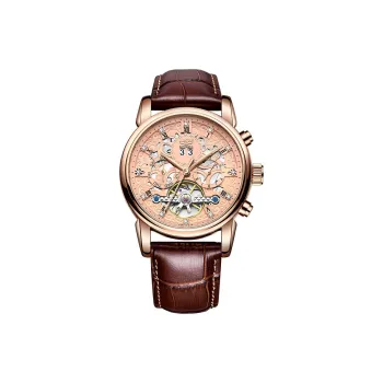 LIGE Mechanical Movement Leather Watch Bands Watch Men's Watches Orange Watch Dial LG89114
