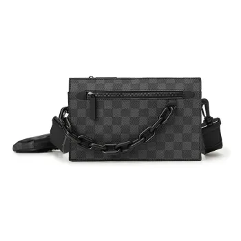 Slazenger PVC Camera Bag, Crossbody Bag Regular Unisex Black Gray Plaid