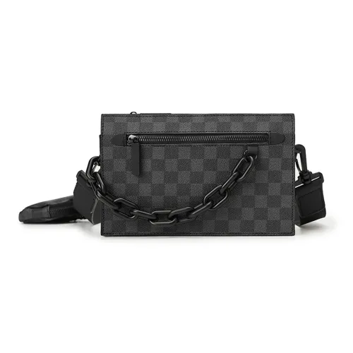 Slazenger PVC Camera Bag, Crossbody Bag Regular Unisex Black Gray Plaid