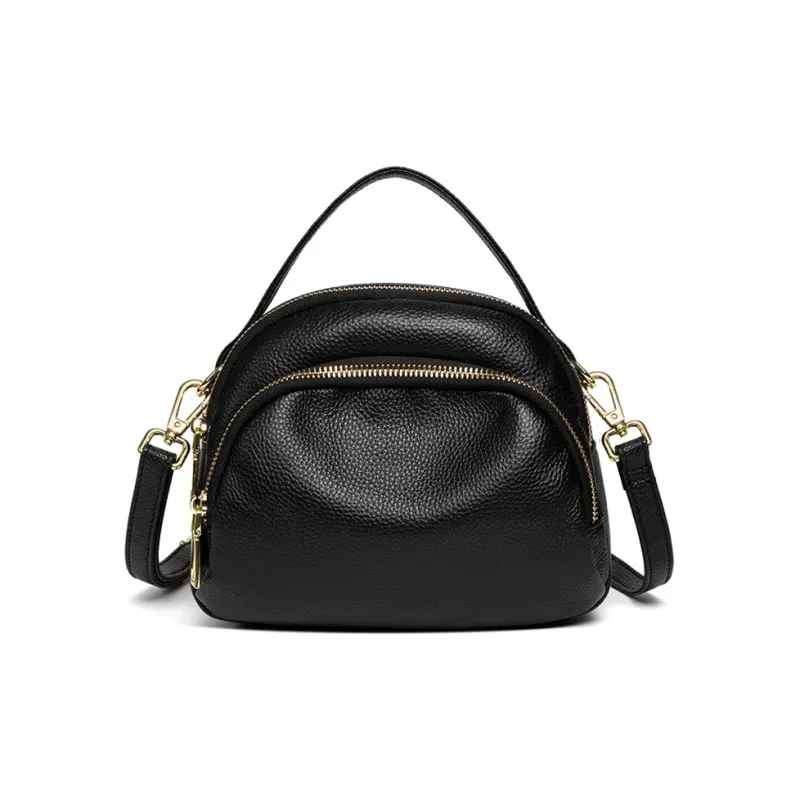 VANDEE Leather Shoulder Bag Crossbody Bag Handbag Cell Phone Pouch Small Size Women's Black-0