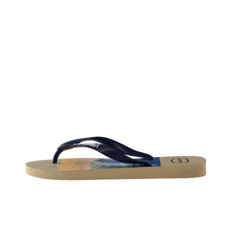 Havaianas Slip Resistant Abrasion Resistant Flip Flops Men's Blue Beige-0