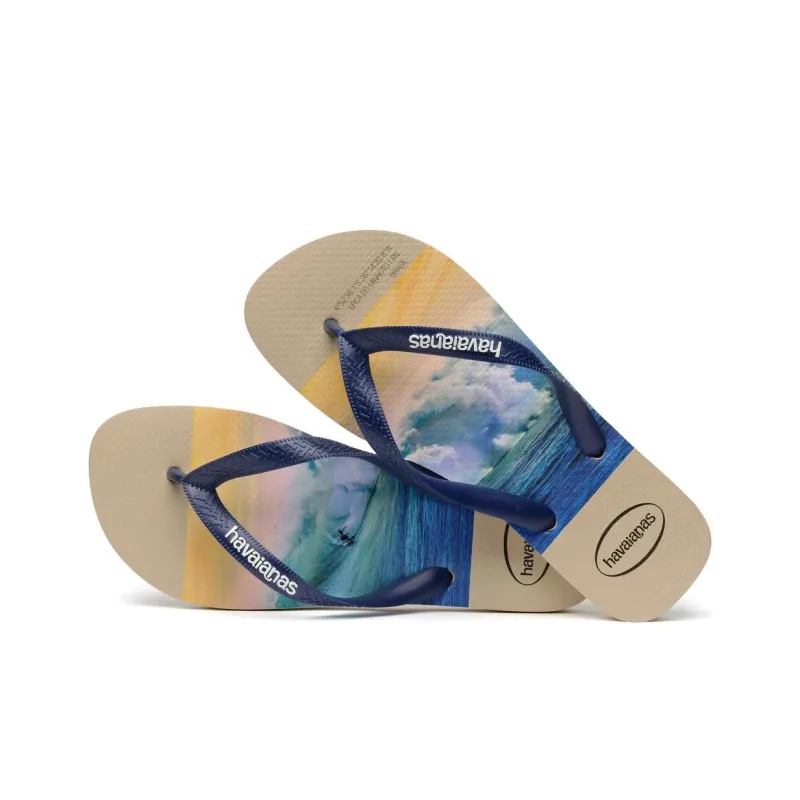 Havaianas Slip Resistant Abrasion Resistant Flip Flops Men's Blue Beige-2