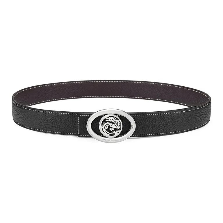 FAIRWHALE Top Grain Cow Leather Double Sided Belt With Year Of The Dragon Plate Buckle Belt Men's Width 3.5CM-3