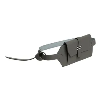 HERMES Swift Leather Fanny Pack Women's Gray With Glacier Blue Accents