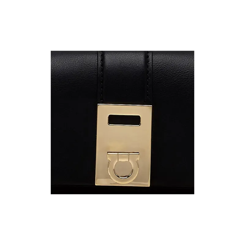 FERRAGAMO GANCINI Calfskin Shoulder Bag Crossbody Bag Wallet Women's Black & Pink-6