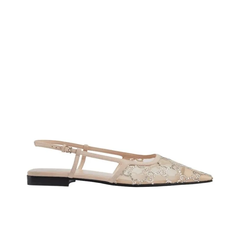 GUCCI Gg Slingback Ballet Flat Rose Beige Gg Crystals Women's-1