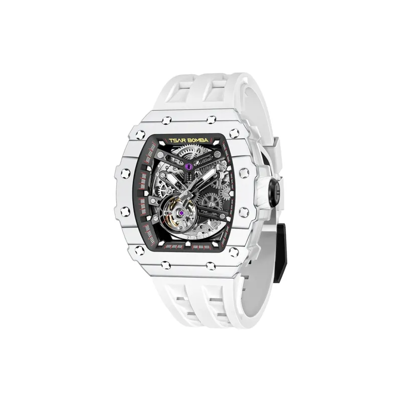 TSAR BOMBA Automatic Mechanical Movement Silicone Strap Watch Men's Watches Black Dial-34