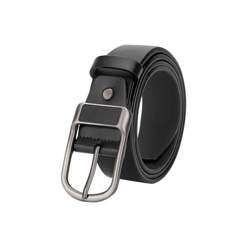 BISON DENIM Minimalist Style Design Casual Business Pin Buckle Cow Split Leather Leather Belts Men's Black/Dark Brown