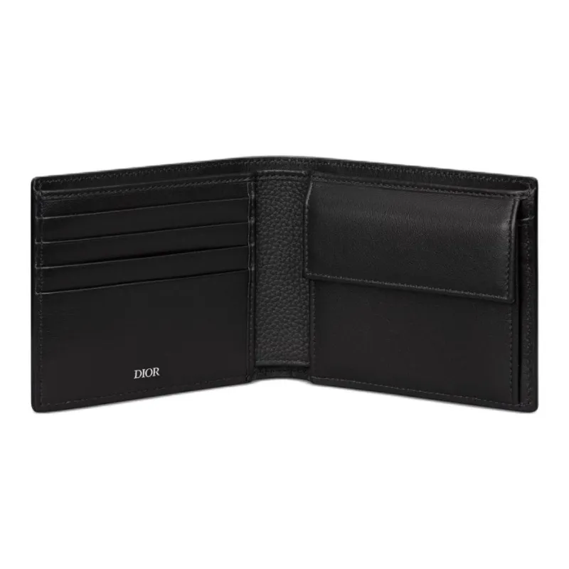 DIOR Saddle Oblique Jacquard Fabric With Grain Cow Leather Wallet Men's Black-3