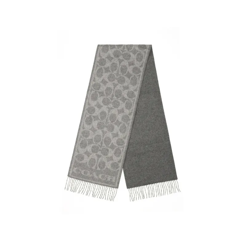COACH Cashmere Knit Scarves Unisex Gray-1