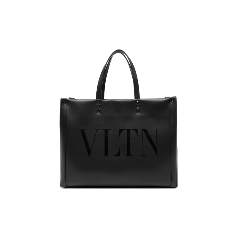 Valentino Leather Tote Bag Shopping Bag Handbag Men's Black-0