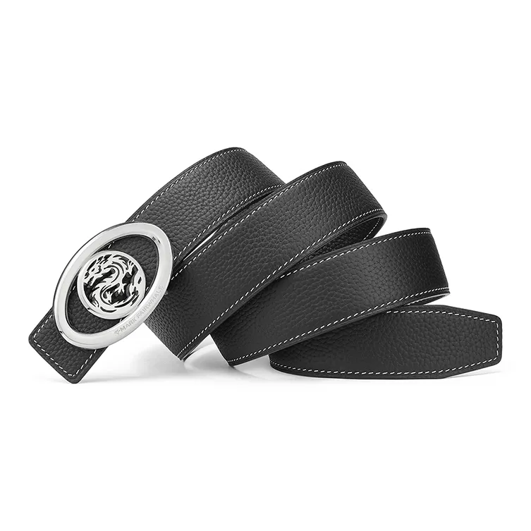 FAIRWHALE Top Grain Cow Leather Double Sided Belt With Year Of The Dragon Plate Buckle Belt Men's Width 3.5CM-2