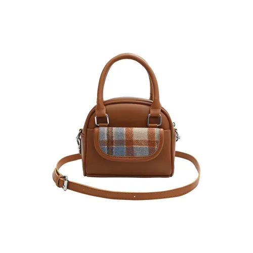 JANE KLAIN Fabric With Synthetic Leather Bowling Bag Shoulder Bag Crossbody Bag Regular Women's Brown/Black
