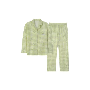 Sha Qian Pajama Set Spring And Fall Season Women's Mustard Green