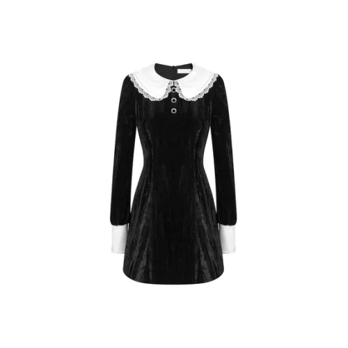 Three Quarters Long-Sleeved Dresses Women's Black