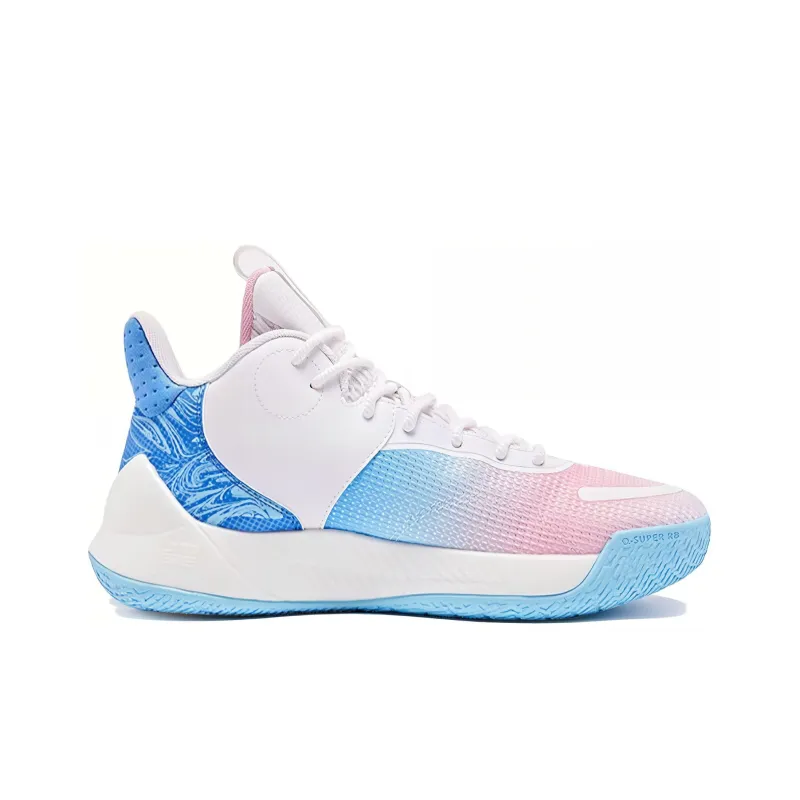 QIAODAN Anti Slip Wear Resistant High Top Basketball Shoes Men's White Blue-1