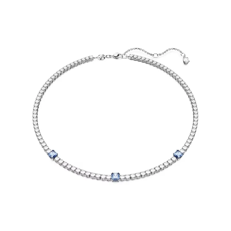 Swarovski Matrix Tennis Cubic Zircon White Gold-Plated Necklaces Women's Silver-0