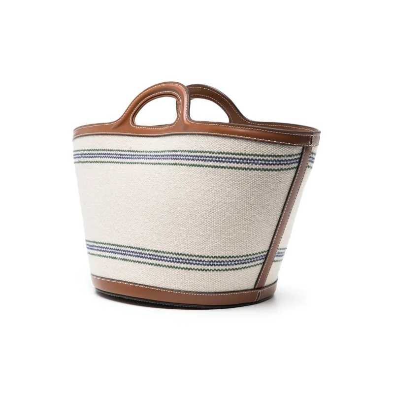 MARNI Logo Detailed Striped Tote Bag-1