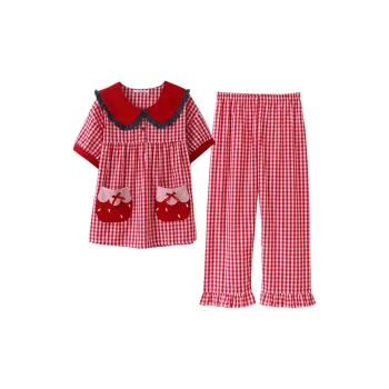 WOLFSFUL Pajama Set Women's Strawberry Red Plaid