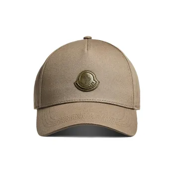 Moncler Cotton Leather Baseball Caps Men's Khaki