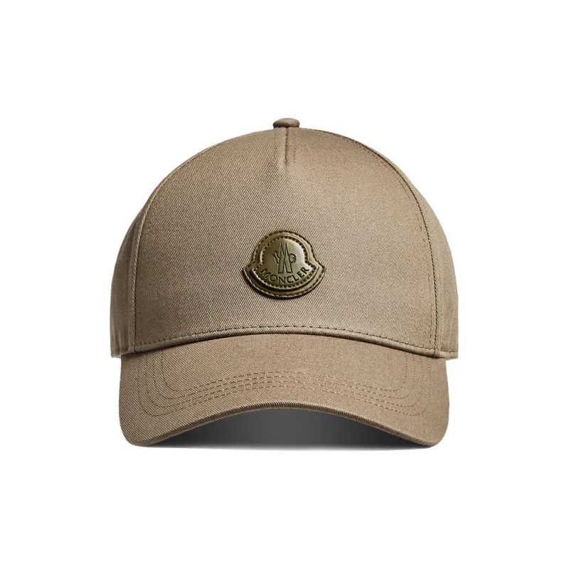 Moncler Cotton Leather Baseball Caps Men's Khaki-0