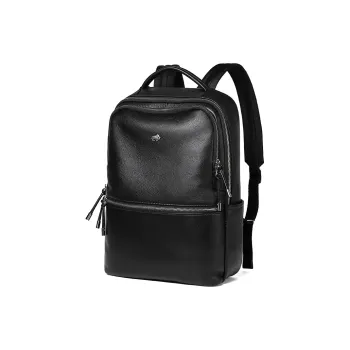 BISON DENIM Leather Laptop Backpack Medium Size Men's Black