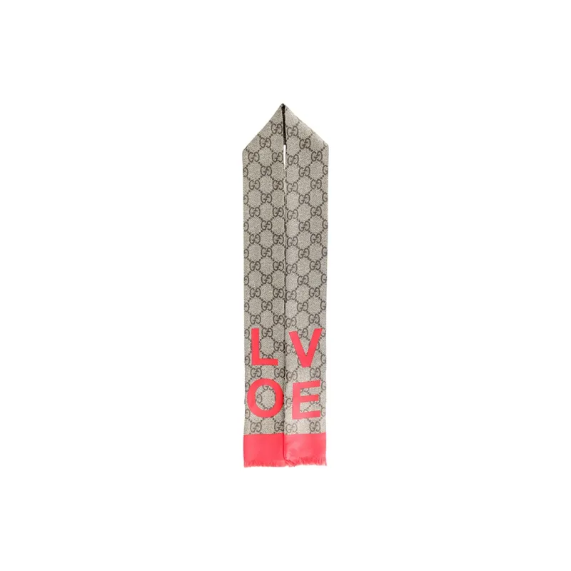 GUCCI Silk Scarves Unisex Beige/Ebony-2