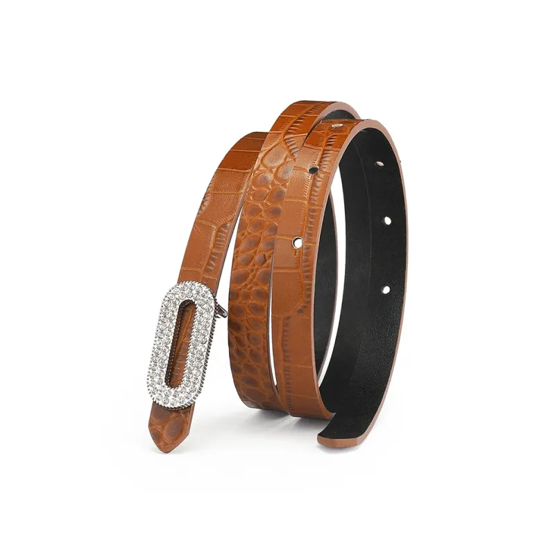 FAIRWHALE Minimalist Style Fashion Versatile Slim Waist Alloy Plate Buckle Belt Women's Width 1.4CM-1