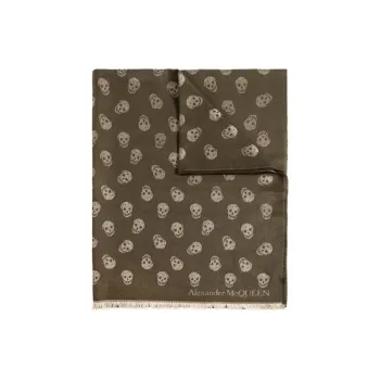 Alexander McQueen Skull Jacquard Frayed Edge Scarf