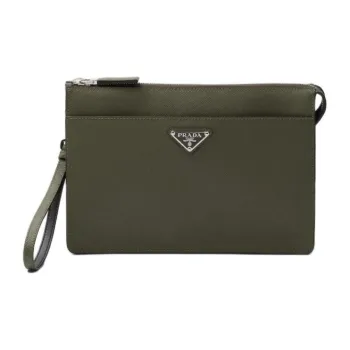 PRADA Saffiano Leather Clutch Men's Olive Green