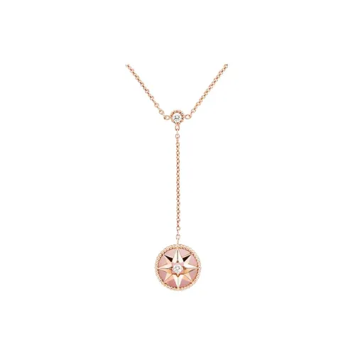 DIOR 18K Rose Gold Opal Diamond Necklaces Women's Pink
