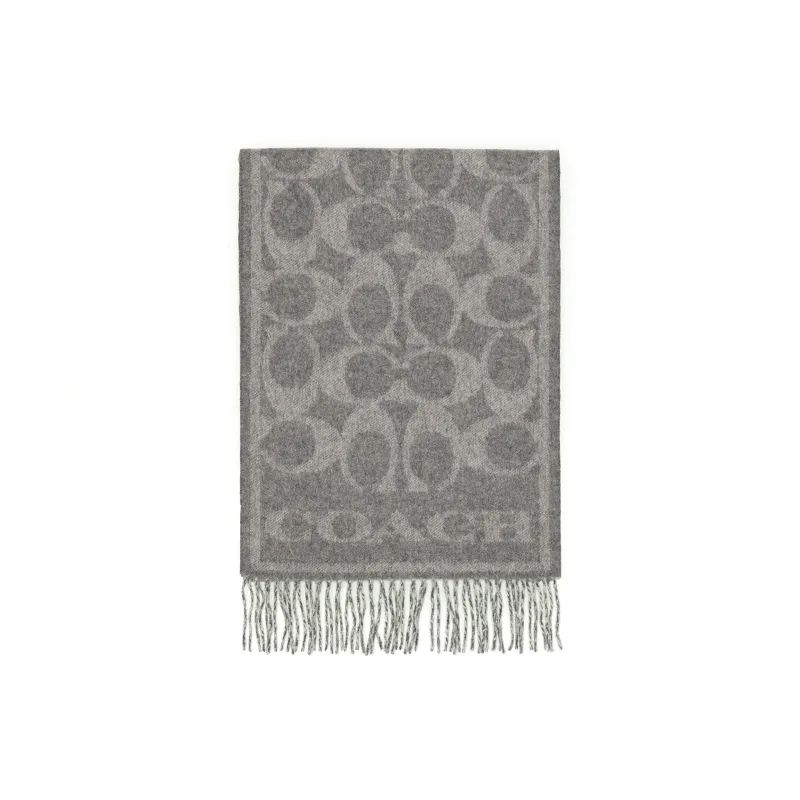 COACH Cashmere Knit Scarves Unisex Gray-2