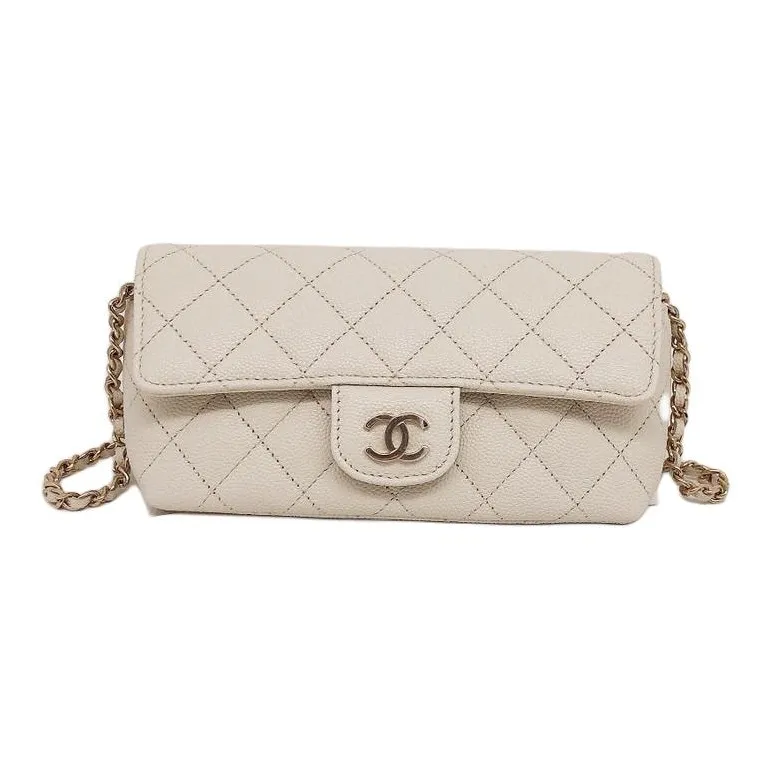 CHANEL Leather Eyeglass Pouch, Handbag, Shoulder Bag, Crossbody Bag Women's White-0