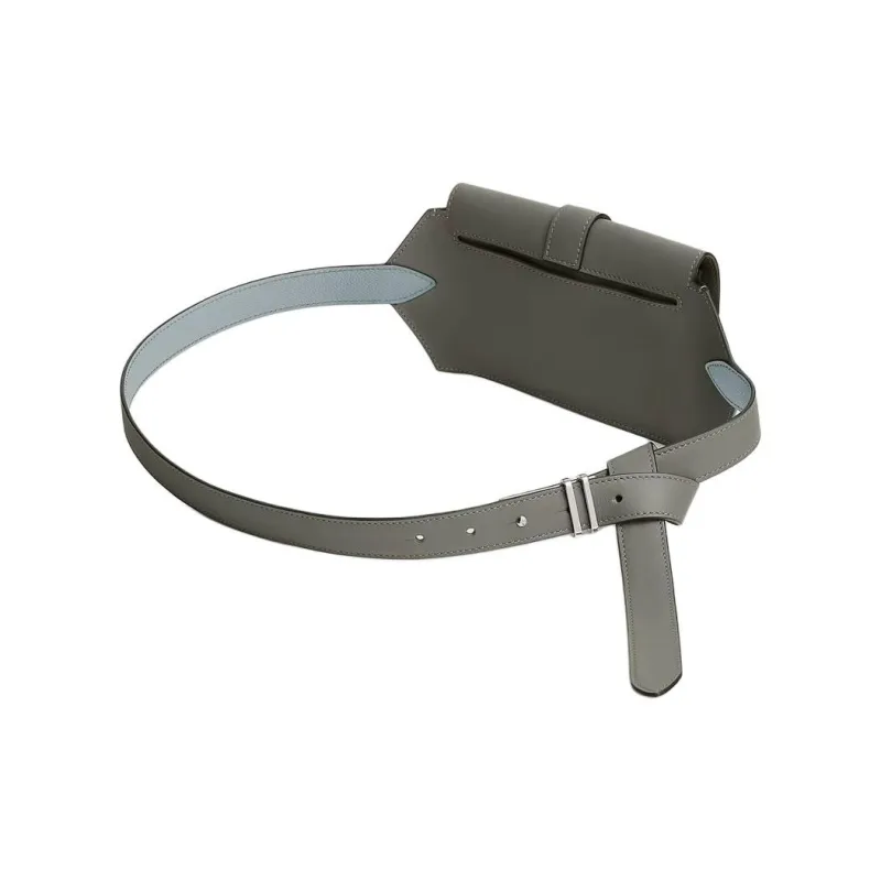 HERMES Swift Leather Fanny Pack Women's Gray With Glacier Blue Accents-1