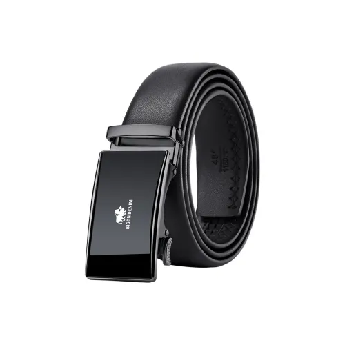 BISON DENIM Fashion Cow Leather Belt Box Casual Automatic Buckle Pants Belt Leather Belts Men's Width: 3.5cm