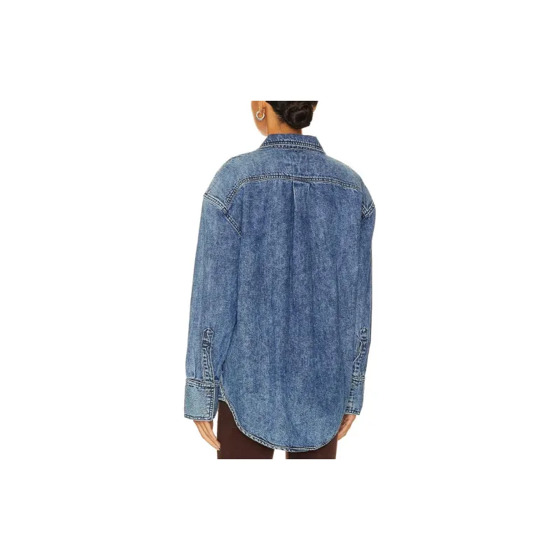 FREE PEOPLE Izzie Cargo Denim Shirt Denim Jacket Women's Blue-1