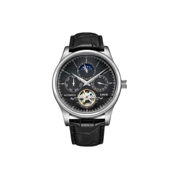 LIGE Automatic Mechanical Movement Leather Watch Bands Watch Men's Watches Black Dial LG6826