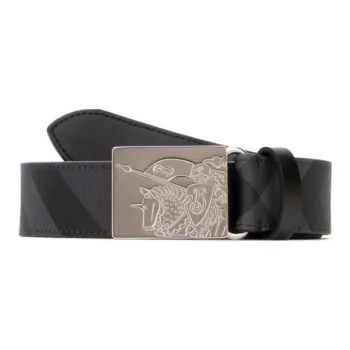 Burberry Carving Pattern Smooth Buckle Leather Belts Men's Black Width 3.5CM