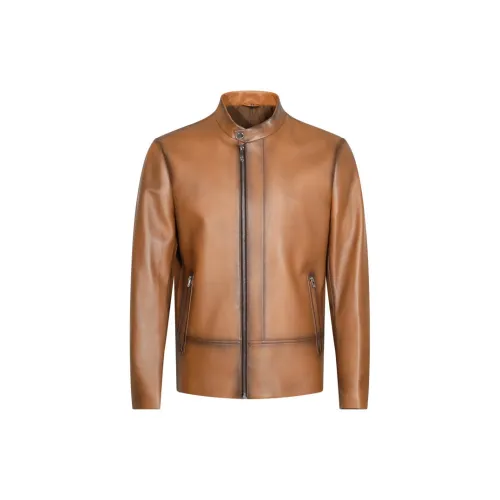 ANDREW MACKENZIE Leather Jackets Men Coffee