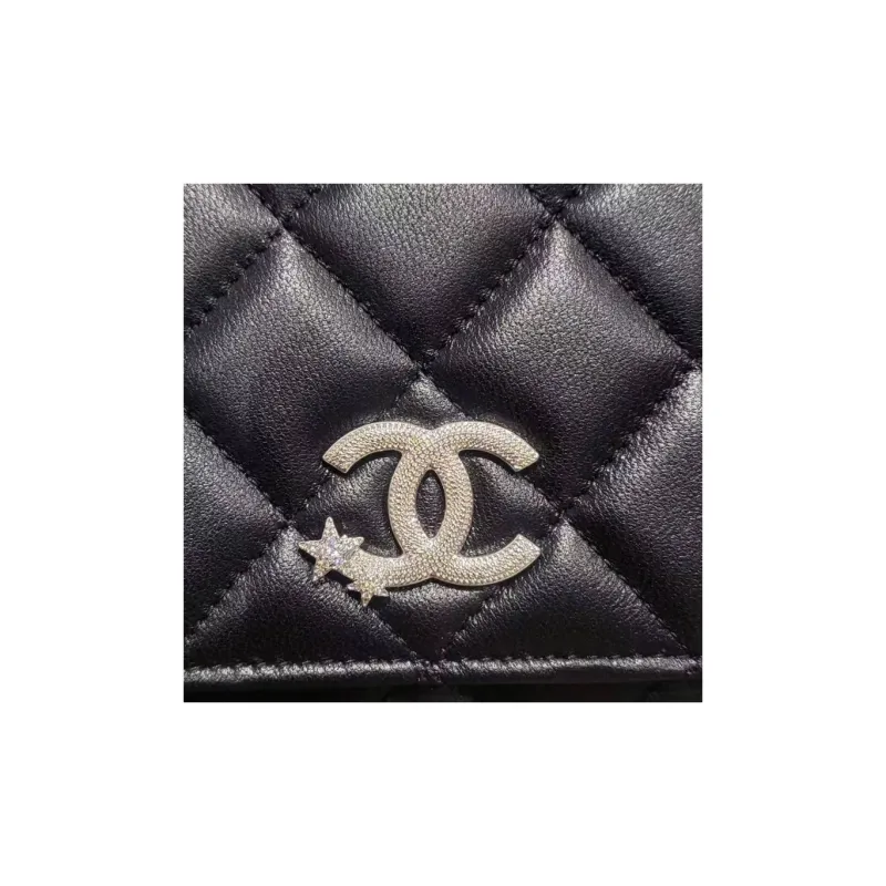 CHANEL WOC Lambskin Shoulder Bag, Crossbody Bag Women's Black-3
