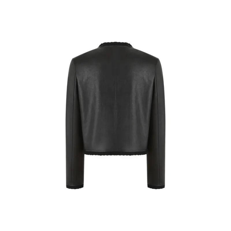 Three Quarters Leather Jacket Women's Black-1