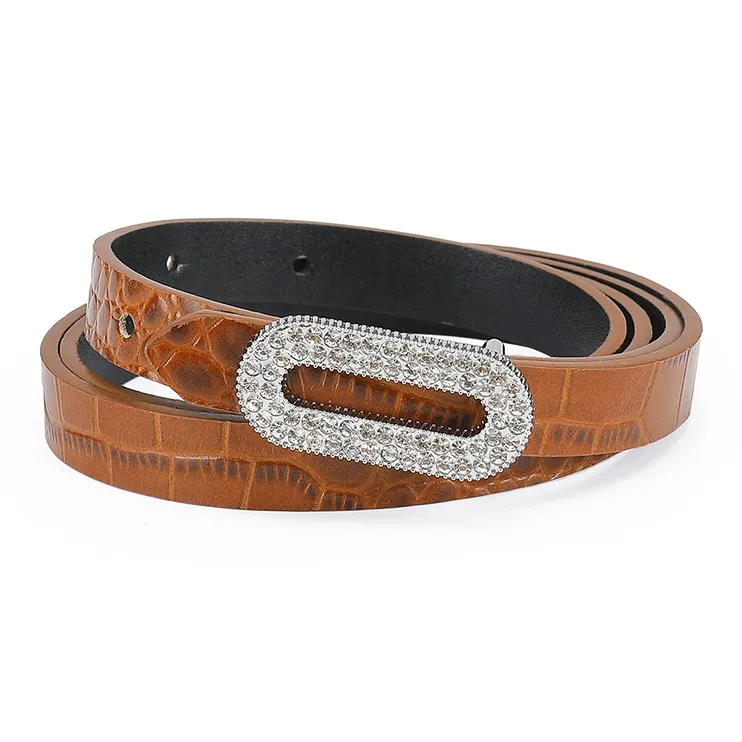 FAIRWHALE Minimalist Style Fashion Versatile Slim Waist Alloy Plate Buckle Belt Women's Width 1.4CM-4
