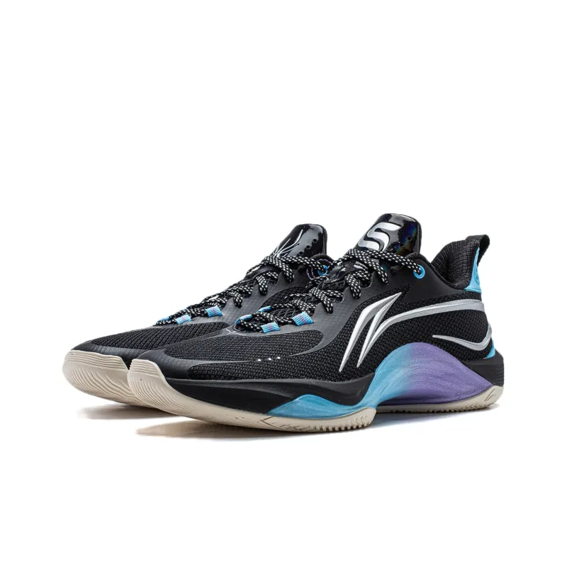 LINING Shining Basketball Shoes Unisex Low Top Black/Moon White Blue-2
