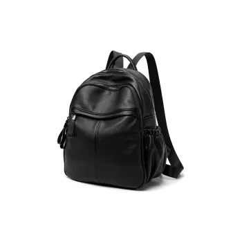 VANDEE Microfiber With Cow Leather Backpack Medium Size Women's Black