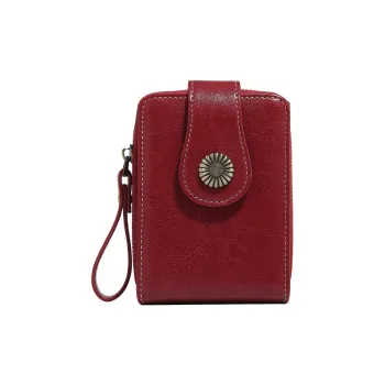 Miao Di Cow Leather Wallet Card Holder Storage Bag Coin Purse Regular Women's Red