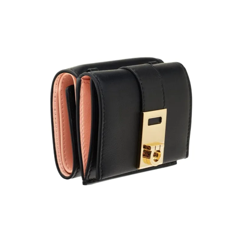 FERRAGAMO GANCINI Calfskin Shoulder Bag Crossbody Bag Wallet Women's Black & Pink-1