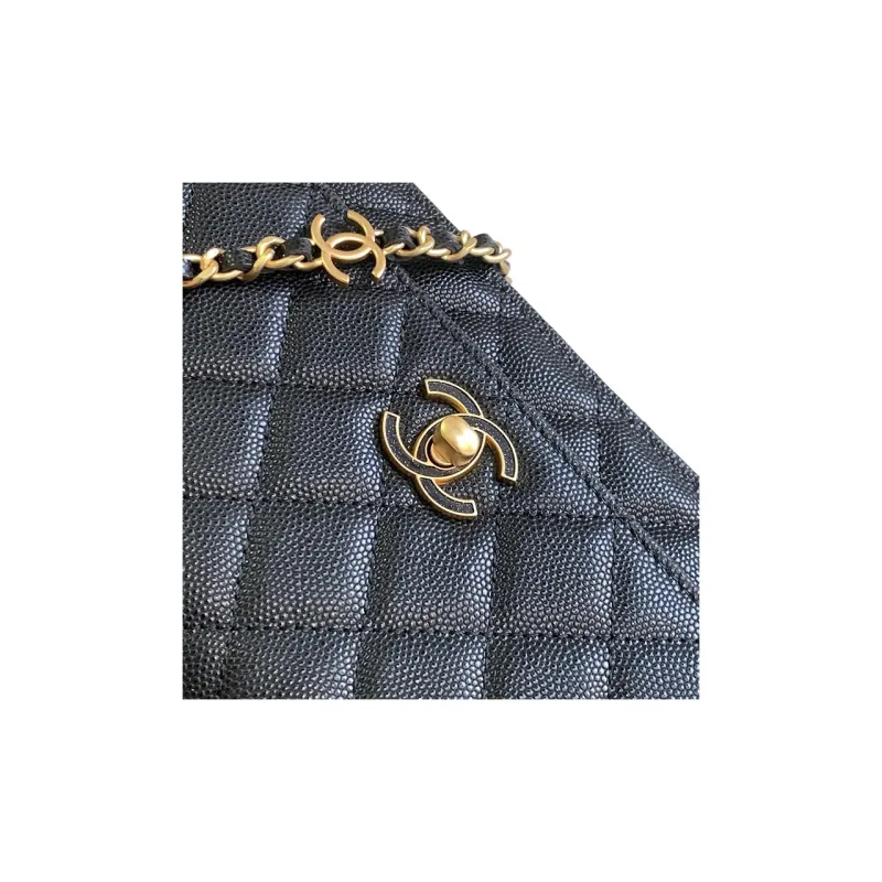 CHANEL WOC Litchi Grain Cow Leather Shoulder Bag, Crossbody Bag, Wallet Women's Black-4