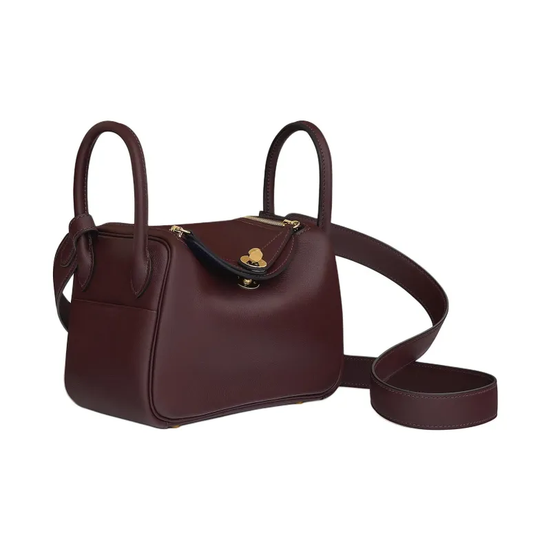 HERMES Lindy Swift Leather Handbag Shoulder Bag Crossbody Bag Mini Women's Saddle Red With Sapphire Blue-1