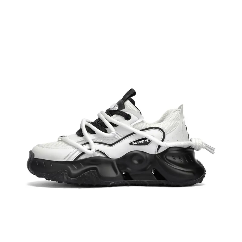 BOIGEMES Low Top Chunky Sneakers Men's White Black-0